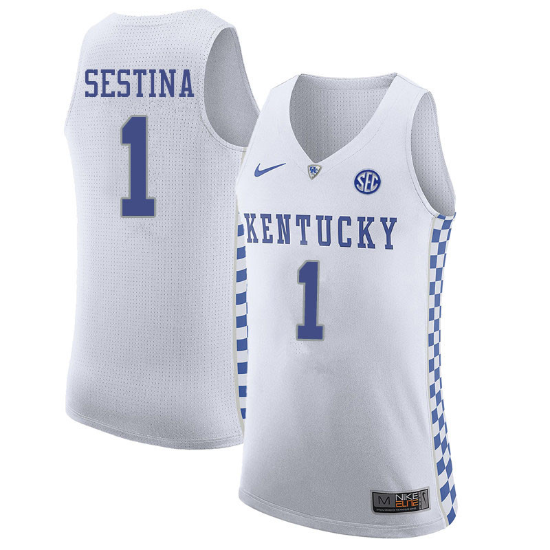 Men #1 Nate Sestina Kentucky Wildcats College Basketball Jerseys Sale-White - Click Image to Close